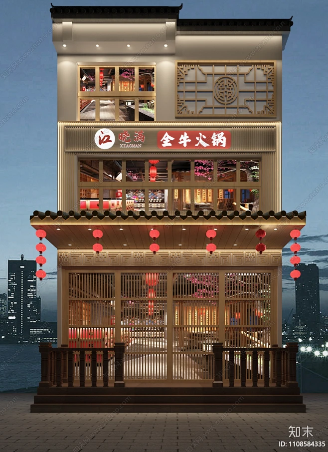 新中式火锅店门头门面3D模型下载【ID:1108584335】_知末3d模型网-花瓣网
