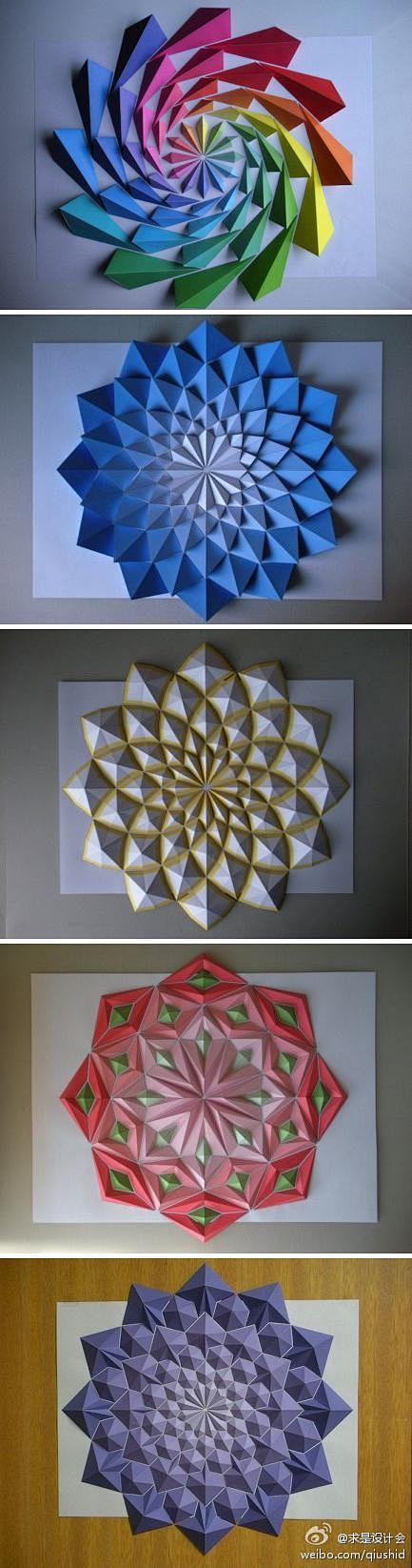 五彩缤纷的立体几何折纸花朵，来自日本艺术...