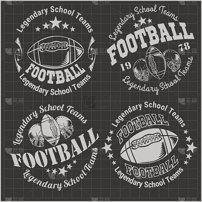 美式足球复古矢量标签海报，传单或t