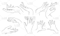 一组年轻女性的矢量手线图解.手绘涂鸦格子的集合。标志手部设计，头肌 