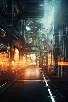都市风光赛博朋克现代城市建筑插画