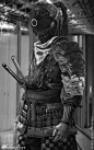 国人画师的未来日本武士：古典着装，科技头盔，外骨骼手臂  查查362-1