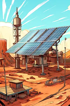 太阳能发电太阳能光板光伏发电扁平风插画