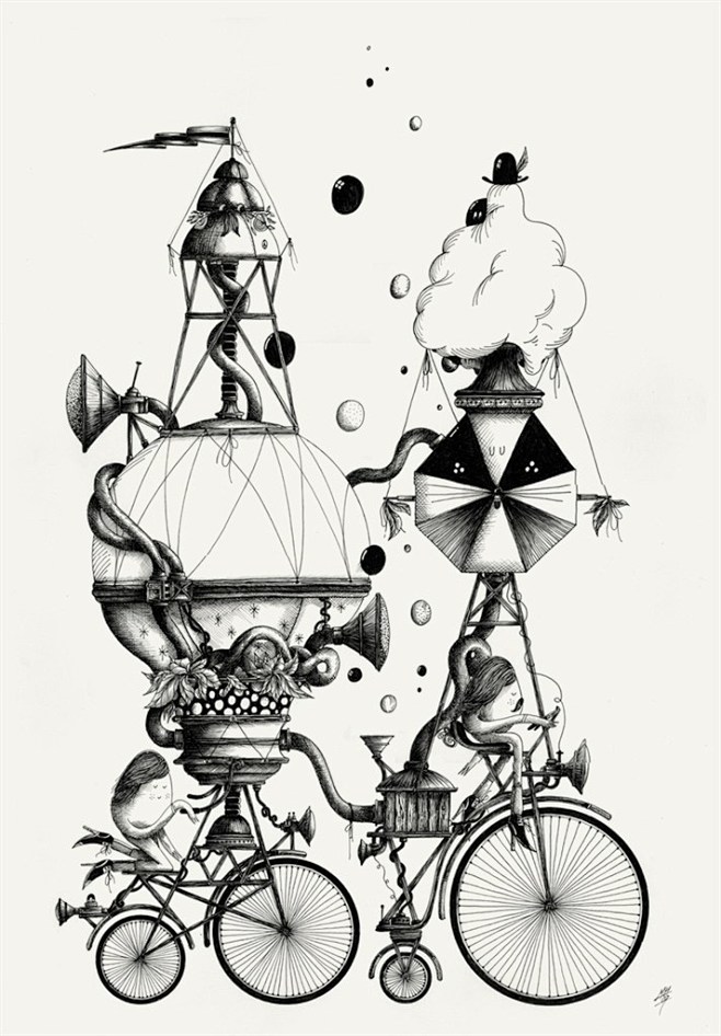 超现实主义插画--黑白的科幻世界