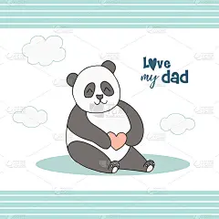 手画可爱的动物与字母。熊猫的心。爱我的爸爸。白色背景。向量。