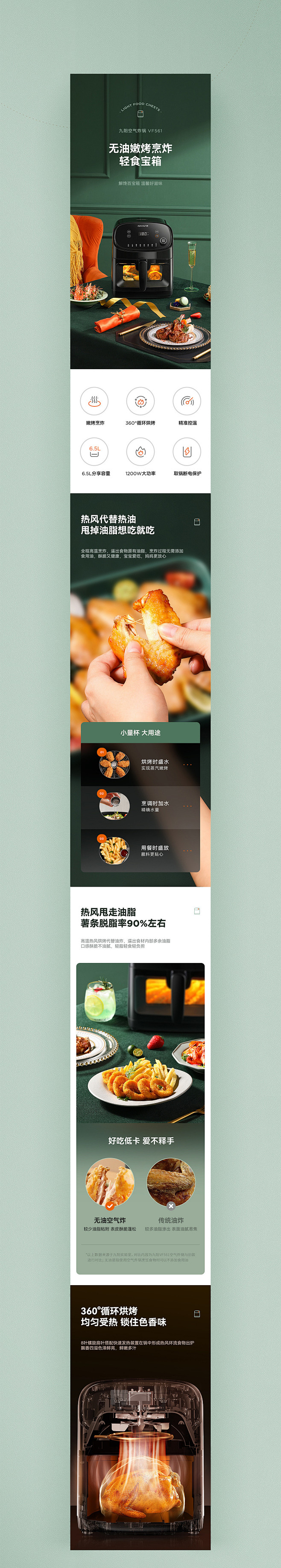 九阳空气炸锅/烤箱/煎烤机详情页展示详情...