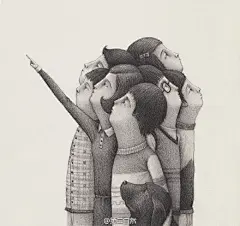插画家David Álvarez的石墨插画作品，想象中的奇幻场景，拟人化的角色扮演，在黑白灰中柔和呈现。
