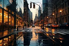 灯火通明的城镇街景夜景