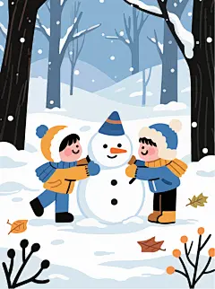 卡通冬季大雪节气插画