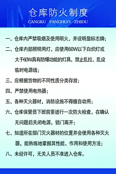 仓库防火制度消防防火宣传栏海报