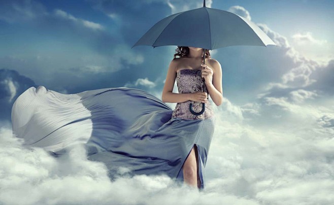 唯美在云端打雨伞的美女高清图片 - 素材...