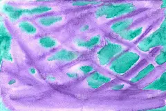 手绘水彩抽象柔和淡紫绿松石图案。交叉模糊的条纹，笔画，斑点。