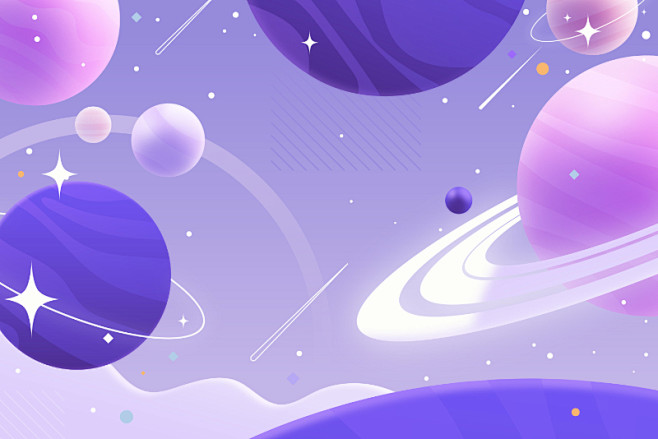 紫色浪漫梦幻宇宙星空星系行星科幻插画海报...