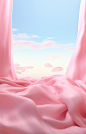 pink sky and clouds with the pink cloth, in the style of distorted realism, gongbi, lush landscape backgrounds, physically based rendering, gutai group, soft shading, realistic forms