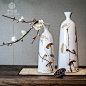 现代新中式纯手绘荷花陶瓷花瓶两件套样板间家居饰品装饰瓷瓶摆件-淘宝网