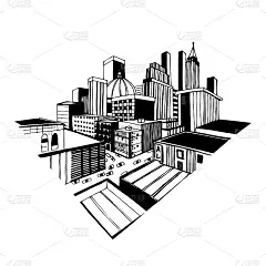 矢量插图与城市。手绘图