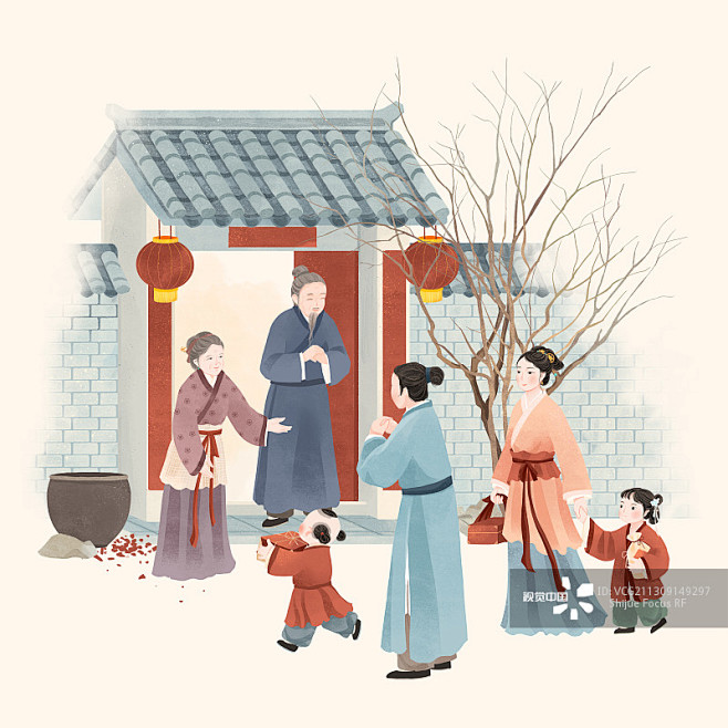 中国古代传统年俗大年初三回娘家插画图片素...