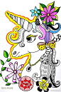 当线描遇见色彩--超漂亮的装饰线描画独角兽 ​​​​