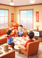 00122-2549463758-cartoon rendering,(warm tone),cartoon,soft light,clay texture,3d,rending,soft light,soft edge,hazy edge light,_spring festival,f
