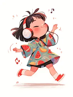 戴耳机听音乐的女孩