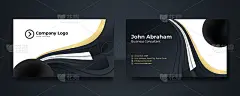 现代名片-创意和干净的名片模板。豪华名片设计模板。优雅的金色黑色背景与抽象的金色元素。矢量图