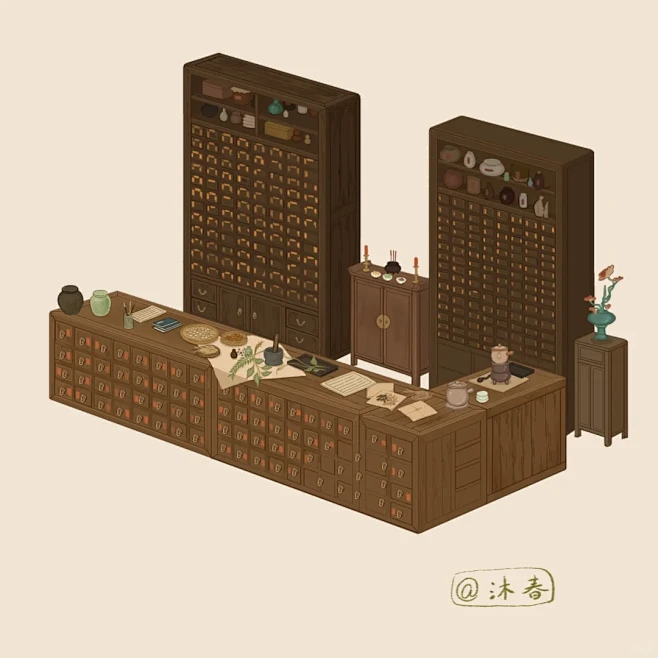 古代医馆小屋家具拆分-花瓣网