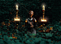 knight in forest, kneeled, candles