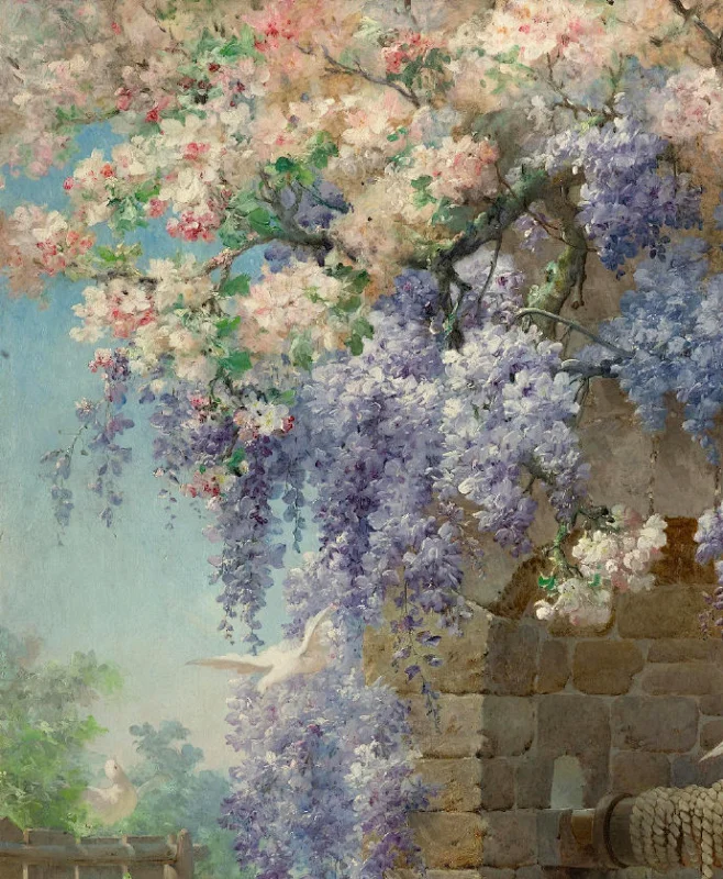 19世纪法国画家欧仁·比道（Eugène Bidau，1839-1899）在1896年的作品 “春”，为我们展示了一张美妙而灿烂的春景图 ...