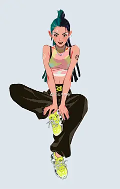 实验画风，绿发girl，一个新的人设。（鞋子是032c的改造版 ​​​​