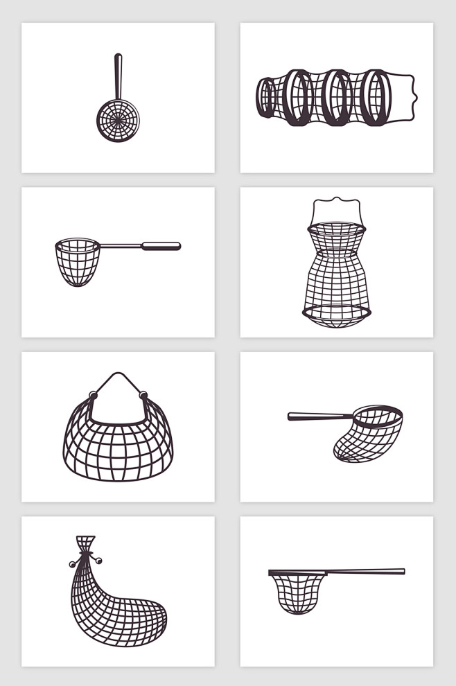 8款矢量手绘单色渔网