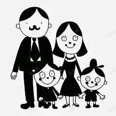卡通黑白一家四口 创意素材