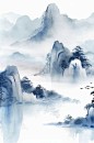 AI数字艺术创意中国风水墨山水风景插画-众图网