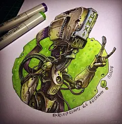 一组超炫酷纸上3D骷髅和机甲插画