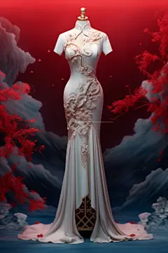 AI数字艺术国风新中式旗袍展示图片-众图网
