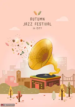 楼房耸立 树叶飘落 秋意渐浓 回忆经典 唱片时代 音乐主题插图插画设计AI ti331a2306音乐乐器素材下载-优图-UPPSD