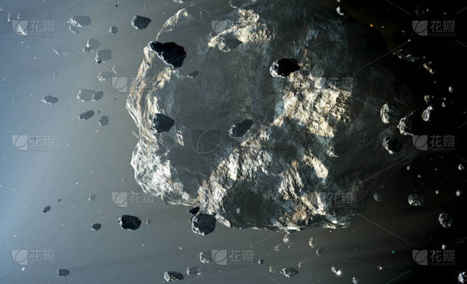 小行星带Asteroid belt.位于火星和木星轨道之间，3D渲染
