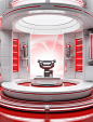 a photo of a red and white background, in the style of futuristic contraptions, medicalcore, realistic interiors, handheld, rim light, machine-like precision, ue5