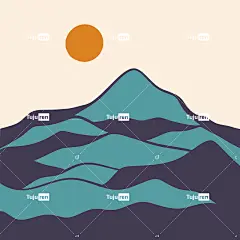 山 极简主义者 日出 画画 幼稚的 自然 海报 打印 复古的
