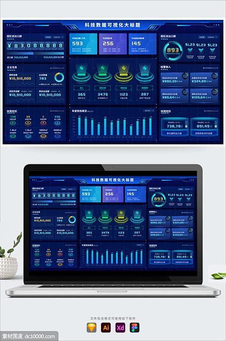 科技感蓝色大数据可视化大屏数字驾驶舱后台...