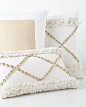 -6K3Z   White Denim Pillow Hand-Embellished Crisscross Lumbar Pillow Hand-Embellished Crisscross Pillow