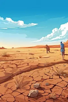 扁平风开裂的土地自然灾害干旱插画