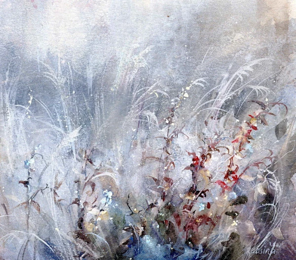 Rudzina Davidovna 水彩 

是音乐的素养影响了她对绘画技术认识和理解，奇特的花卉宛如“顺畅的音乐”而美丽的色彩好似抽象的海底世界。