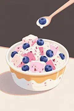 炒酸奶搭配甜品插画绘画