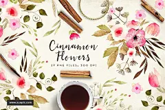 肉桂花 - 花卉手工制作的剪贴画Cinnamon Flowers 设计模板 