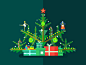 Christmas tree with toys flat vector illustration