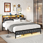 Amazon.com: Anerwarm King Size Bed Frame, King Bed Frame with LED Storage Headboard,Platform Bed Frame with 3 Tier Bookcase Shelf Upholstered Headboard and Charging Station,No Box Spring Needed, Noise Free,Grey : Home & Kitchen