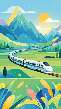 轻轨地铁火车高铁矢量插画图形