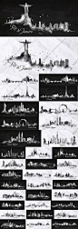 黑白水彩水粉各国家建筑地标剪影水彩城市EPS设计素材 G29