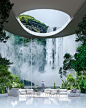 Catharsis Space by Veliz Arquitecto :  Space designed to counteract the daily load, the sensation of lightness of its structural elements symbolized in the thin columns supporting the thick roof in contrast to the fall of water and elemental points that g