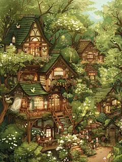 童话小镇里的小木屋，绿树环绕 - 小红书